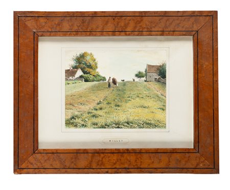 Jean Baptiste Millet, Vachère sur un chemin. 1800. Acquerello su carta. mm...