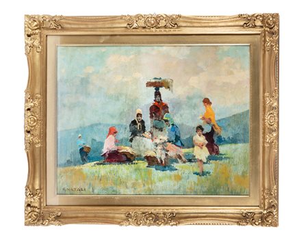 Renato Natali, Contadine. 1940. Olio su tavola. cm 60x80. Firmato in basso a...