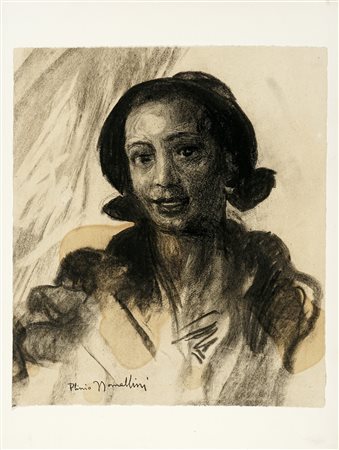 Plinio Nomellini, Ritratto femminile. 1900. Carboncino su carta. mm 350x307....