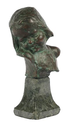 Decimo Passani, Busto di bambino. 1900. Bronzo su base in marmo verde. cm...