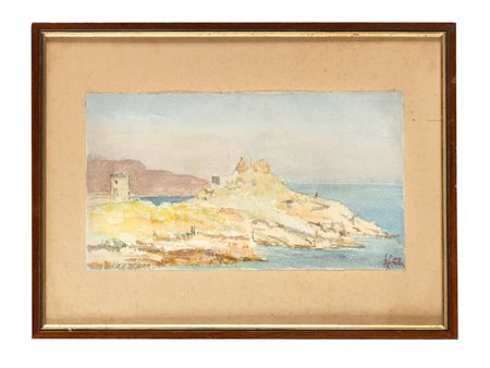 Attilio Pratella, Marina. 1900. Acquerelli su carta. mm 120x230. Firma in...
