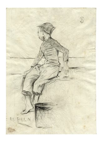 Telemaco Signorini, El Belin. 1800. Carboncino su carta. mm 291x211....
