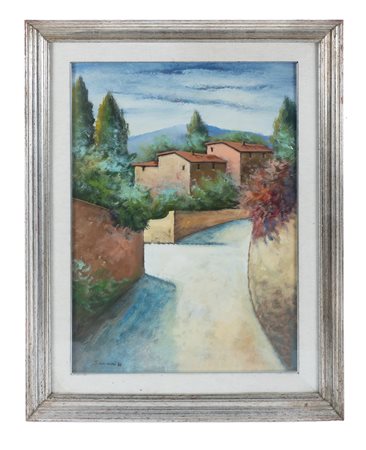 Nino Tirinnanzi, Strada di campagna. 1989. Olio su cartone. cm 70x50. Firma e...