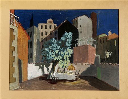 Gianni Vagnetti, Lotto composto di 2 scenografie teatrali. 1934. Coppia...