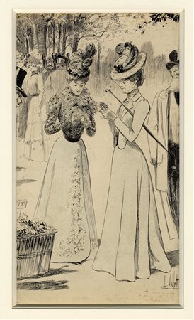 Louis Vallet, Dame. 1800. Penna e inchiostro di china e pastello celeste su...