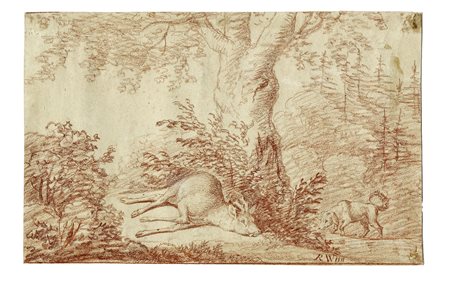 Raphael Winter, Senza titolo. 1811. Sanguigna su carta. mm 170x273. Siglato e...