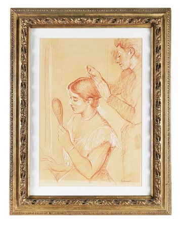 Federico Zandomeneghi, L'acconciatura. 1900. Sanguigna e carboncino bianco su...