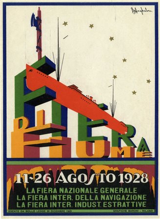 Bruno Angheben, Fiera Nazionale e Internazionale di Fiume. 1928. Serigrafia...