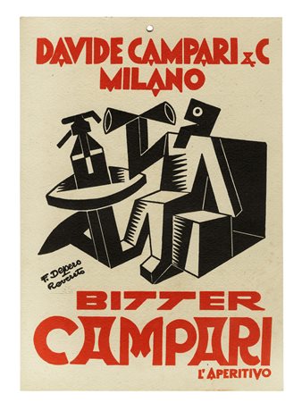 Fortunato Depero, Bitter Campari L'aperitivo. 1920. Litografia. mm 303x217....