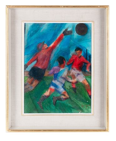 Dario Di Gese, Il gioco del calcio. 1900. Tecnica mista su cartone. cm...