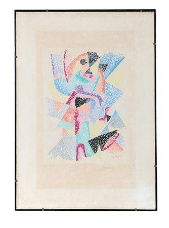 Gino Severini, Arlecchino. 1965. Litografia in 10 colori. mm 380x280. Foglio:...