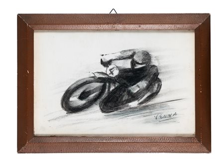 Lucio Venna Landsmann, Motociclista. 1900. Tecnica mista su carta. mm...