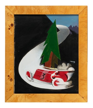 Lucio Venna Landsmann, Automobile rossa in corsa. 1925. Olio su cartone. cm...