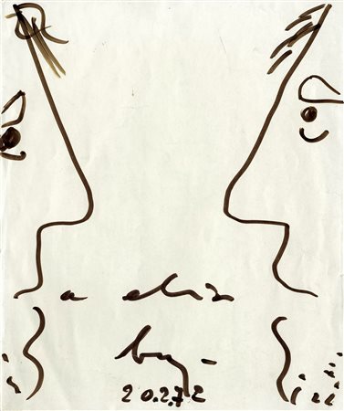 Enrico Baj, Due profili. 1972. Pennarello su ritaglio di rivista. mm 240x200....