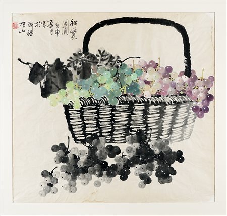 Su Baozhen, Grapes. 1980. Inchiostro ed acquerello su carta. mm 605x645....