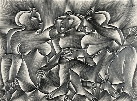 Fritz Baumgart, Trialog. Colloquium. 1990. Matita su carta greve. mm 300x400....