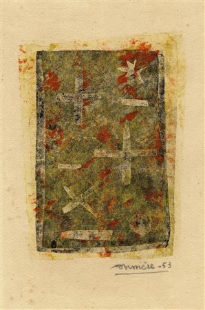 Roger Bissière, Sans titre. 1953. Monotipo. mm 270x205 ca (irregolare)....