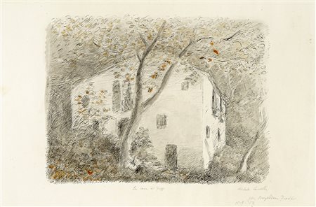 Michele Cascella, La casa di faggi. 1952. Acquerello, matita, penna e...