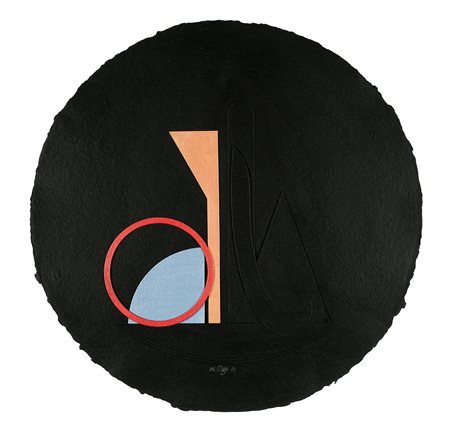 Lucio Del Pezzo, Senza titolo. 1981. Tempera su carta greve. Collage. Diam....