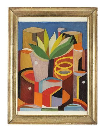 Domenico Gentile, Equilibri costruttivi. 1996. Olio su cartone telato. cm...