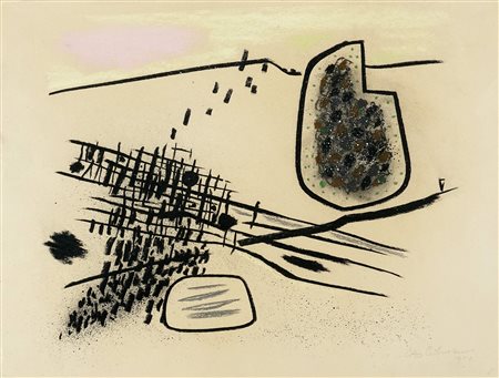 Otto Hofmann, Senza titolo. 1951. Tecnica mista su carta beige. mm 458x593....