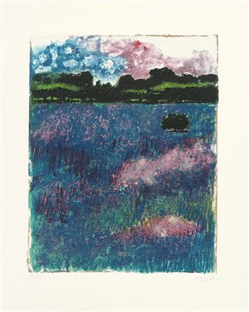 Carlo Mattioli, Paesaggio. 1900. Serigrafia materica. mm 440x350. Foglio: mm...