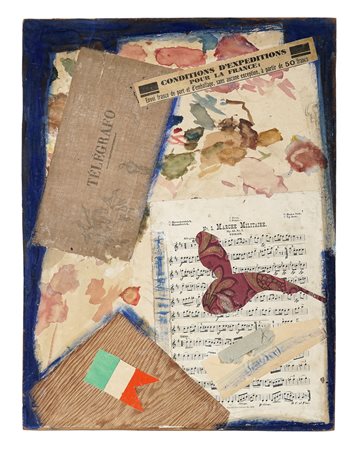 Luciano Ori, Senza titolo. 1975. Tecnica mista e collage su cartone. cm...