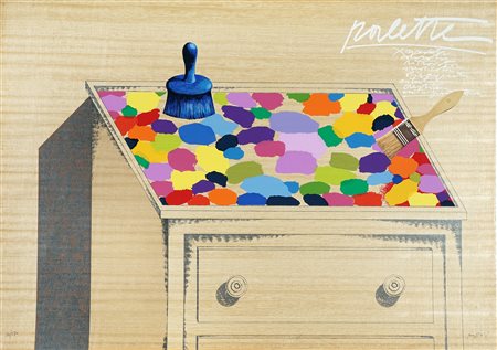 Concetto Pozzati, Palette. 1978. Serigrafia con inserto a collage. mm...