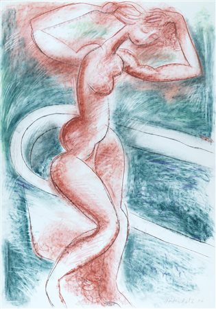 Günther Roth, Nudo femminile sulla vasca da bagno. 2006. Pastello grasso,...