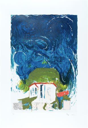 Mario Schifano, Casa dolce. 1997. Serigrafia materica e collage. mm 745x505....