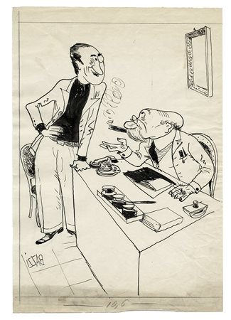 Mario Bazzi, Lotto composto di 4 vignette satiriche. 1937. China e tempera su...