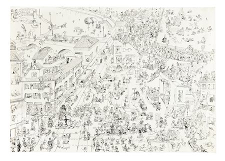Benito Jacovitti, Panoramica: tempi moderni. 1939. Penna e inchiostro di...