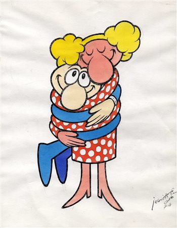 Benito Jacovitti, L'abbraccio. 1974. Pennarello penna e inchiostro di china...