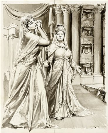 Walter Molino, Lotto composto di 2 bozzetti. 1954. 1) Maria Callas ed Ebe...