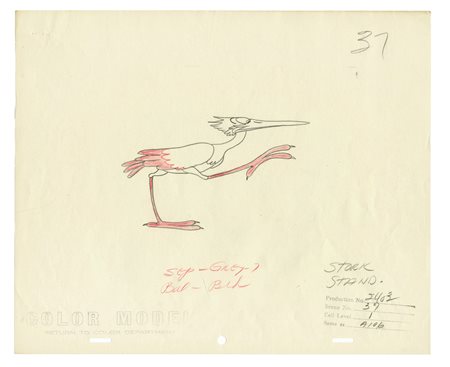 Anonimo del XX secolo, Stork Stand. 1930. Matita e pastello rosso su carta....