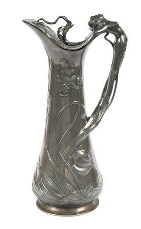 Autore non identificato, Caraffa lavorata con figura di sirena liberty. 1900....