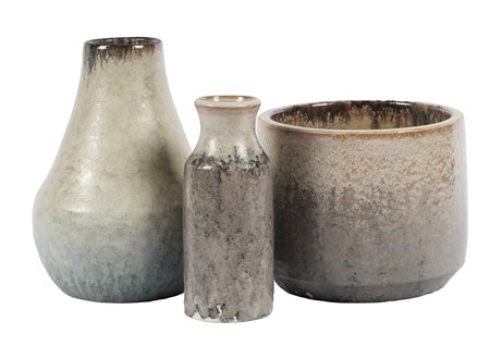 Marcello Fantoni, Lotto composto di 3 vasi. 1900. Trittico di ceramiche...