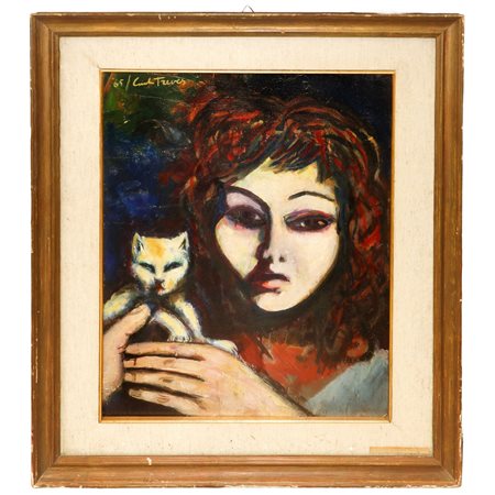 Carlo Treves - Donna con gatto, 1965