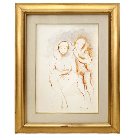Augusto  Murer (Piè Falcade Morte 21 maggio 1922 - Padova 1985)  - Due Pierrot, 1984