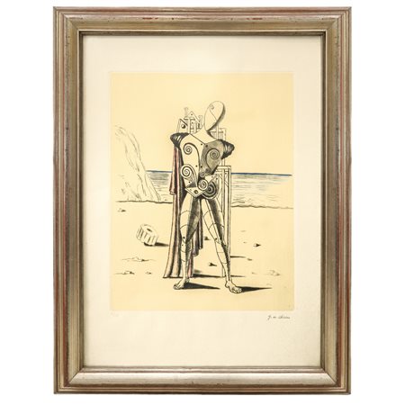 Giorgio De Chirico (Volo, Grecia 1888 - Roma 1978)  - Il trovatore sulla spiaggia, 1977