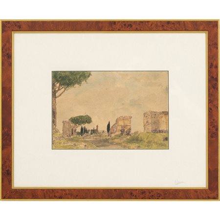 ANONIMO DEL XX SECOLO, Rovine, Acquarello su carta