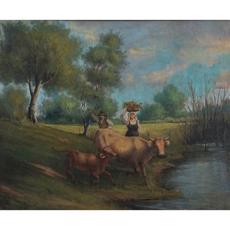 PITTORE DEL XIX/XX SECOLO, Olio su tela applicato su tavola