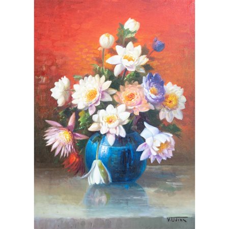 VINCENZO UDINE, Vaso con fiori, Olio su tela
