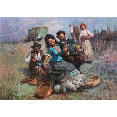 ALFONSO SARNO, Gitani, Olio su tavoletta
