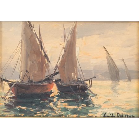 GUIDO ODIERNA, Barche, Olio su cartone