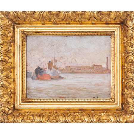 ANONIMO DEL XX SECOLO, Porto di Livorno, Olio su tavola