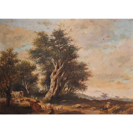 PITTORE DEI PRIMI DEL '900, Paesaggio, Olio su cartone