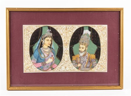 Miniature Mughal gouache oro e pietre semipreziose su placca 26x15 circa cm India inizio 900 Secolo