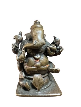Antica Statua Ganesha in bronzo bruno cm 6x3,5x3,3 divinità induista