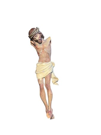 Scultura Cristo in legno intagliato e policromo cm 21 arte sacra antica